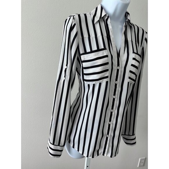 Express Shirt Small Portofino Button-Down Striped Preppy Corp Core Parisian Chic - Picture 8 of 13